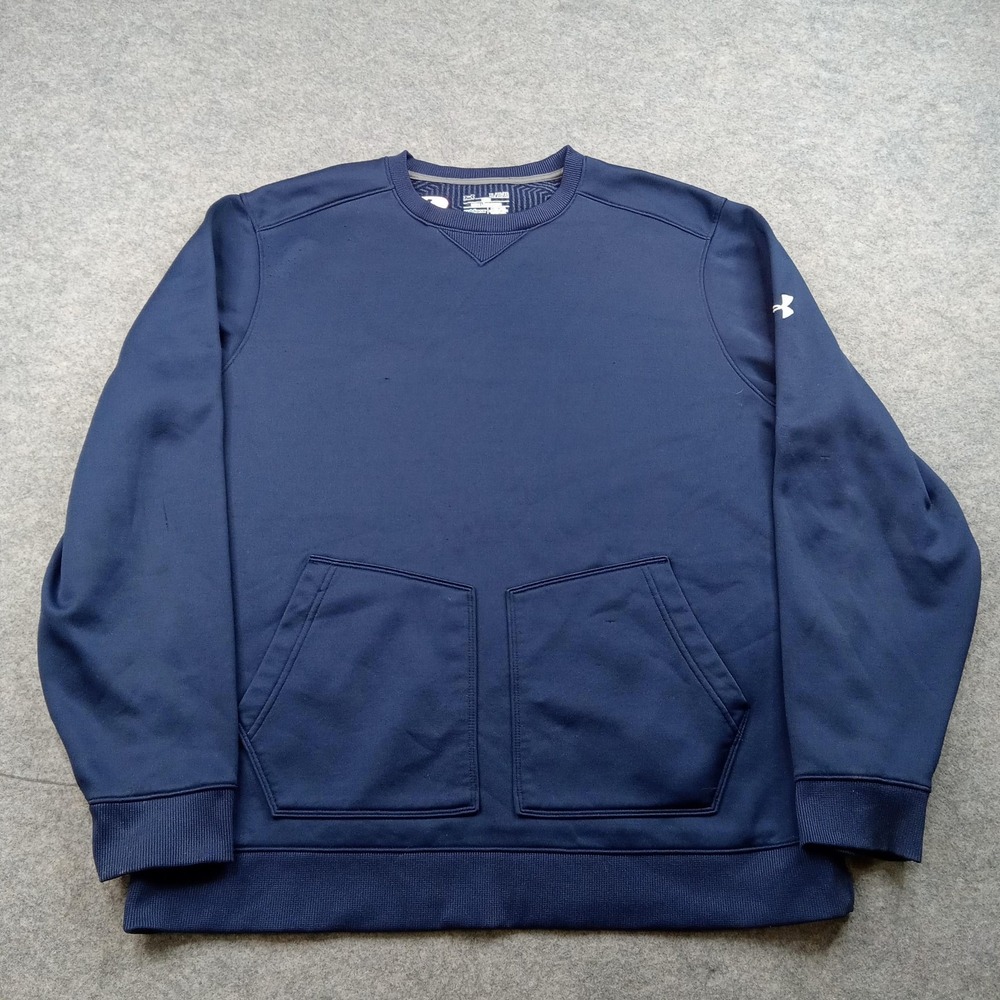 Under Armour‎ Sweatshirt Mens XL Blue ColdGear Loose Fit Fleece Crewneck Pockets